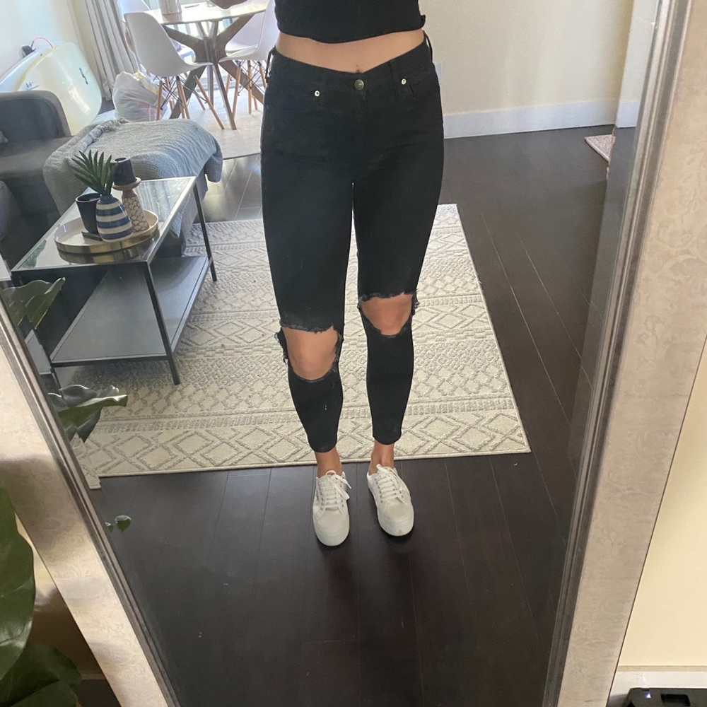 Free people open knee black jeans size 27